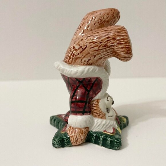 Fitz and Floyd Christmas Tumbling Bear Figurine Red Plaid Santa Suit Stars Chip - Picture 7 of 13